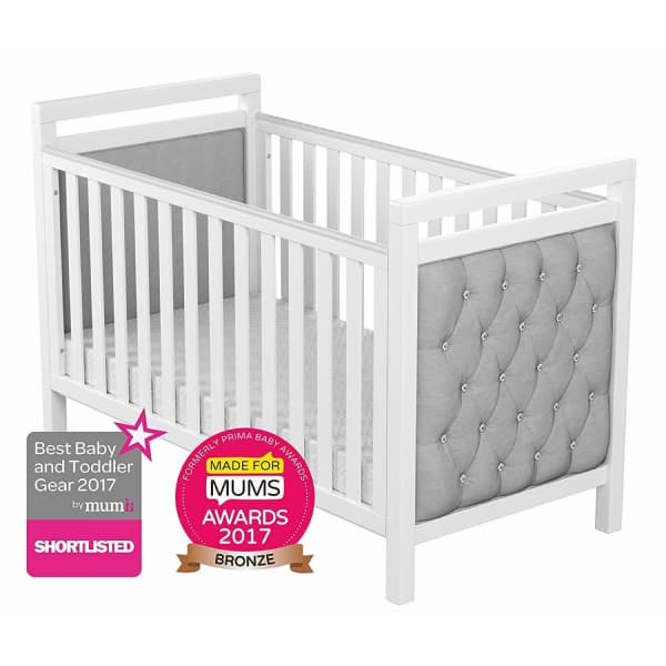 Babymore Velvet Deluxe Cot Bed White – Including Katy® Superior Deluxe Sprung Mattress