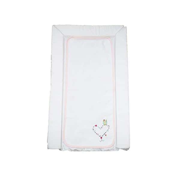Deluxe PVC Baby Changing Mat – White Floral Heart & Owl With Liner