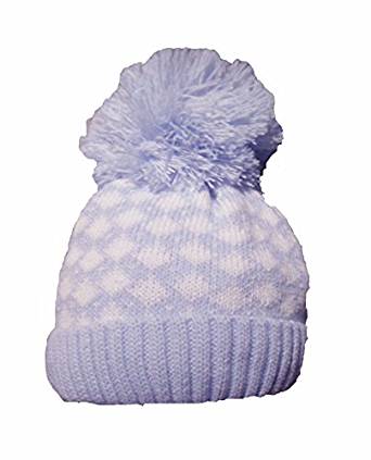 Baby Boys Knitted Diamond Pom Pom Hat- Blue & White