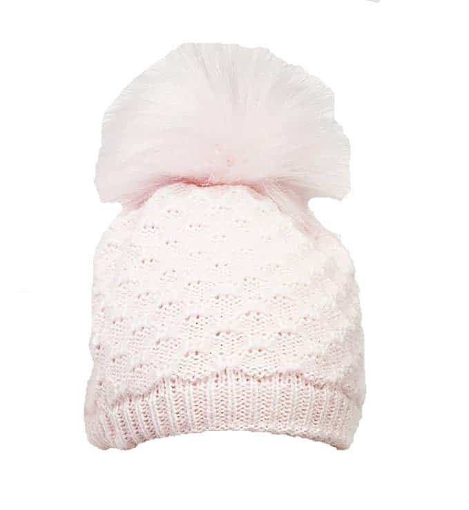 Baby Girls Crochet Knit Pom Pom Hat- Pink