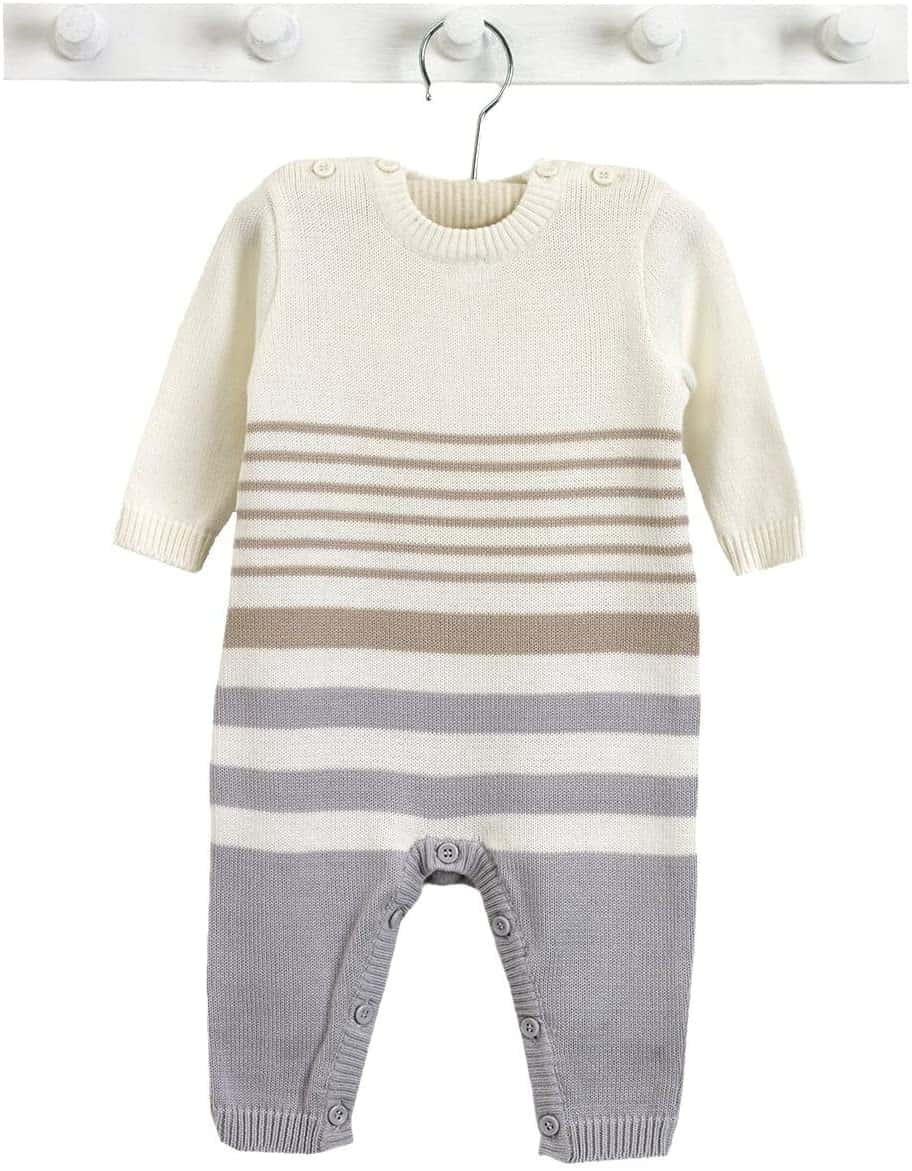Natures Purest All in One Bodysuit Grey & Mink Striped – 3-6 Months