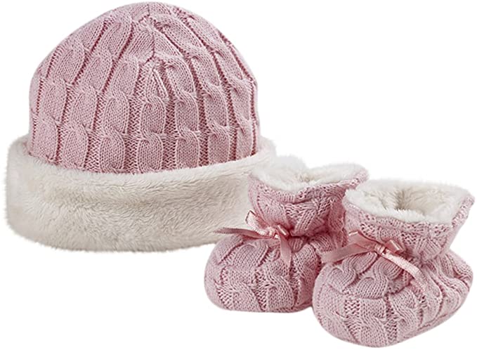 Natures Purest Organic Cable Fur Lined Hat & Boots Set 0-6 Months – Pink