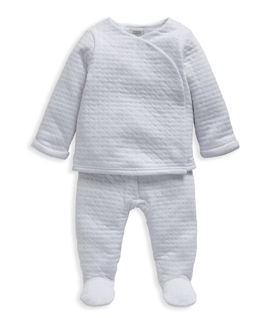 Mamas & Papas Welcome To The World 2 Piece Textured Jersey Outfit- White