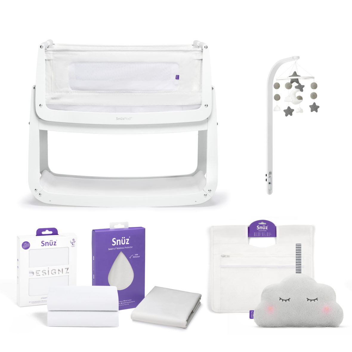 SnuzPod4 Complete Bundle Bedside Crib – White