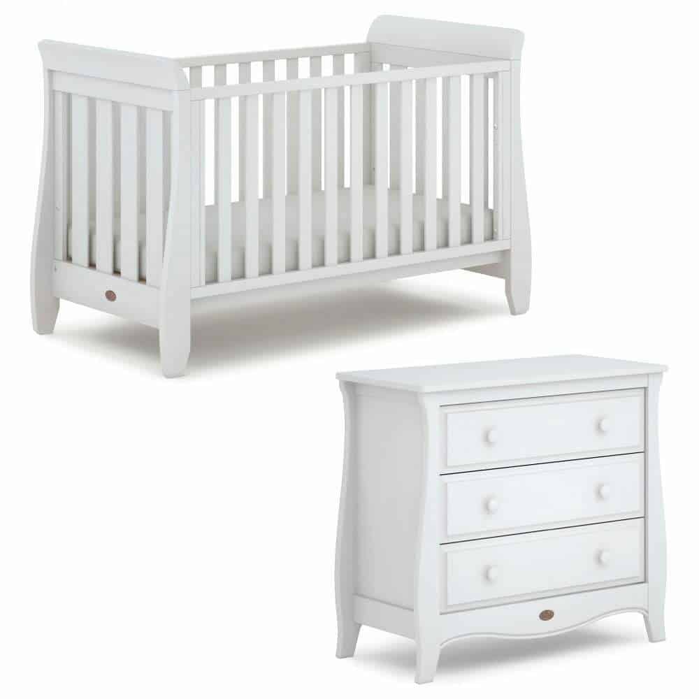 Ex-Display Boori Sleigh Urban Cotbed & 3 Drawer Smart Sleigh Chest Of Drawers- White