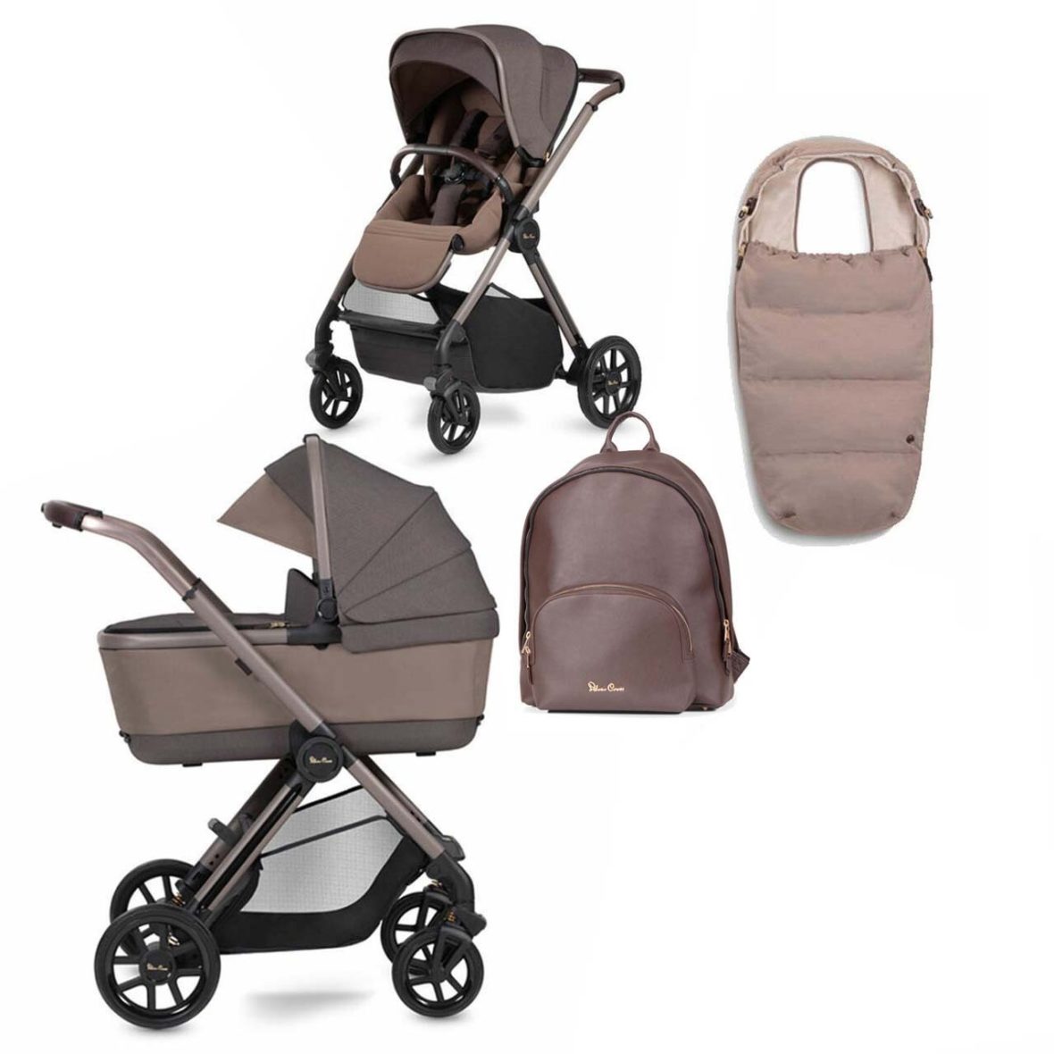 Silver Cross Reef Pushchair, First Bed Folding Carrycot & Fashion Pack- Earth