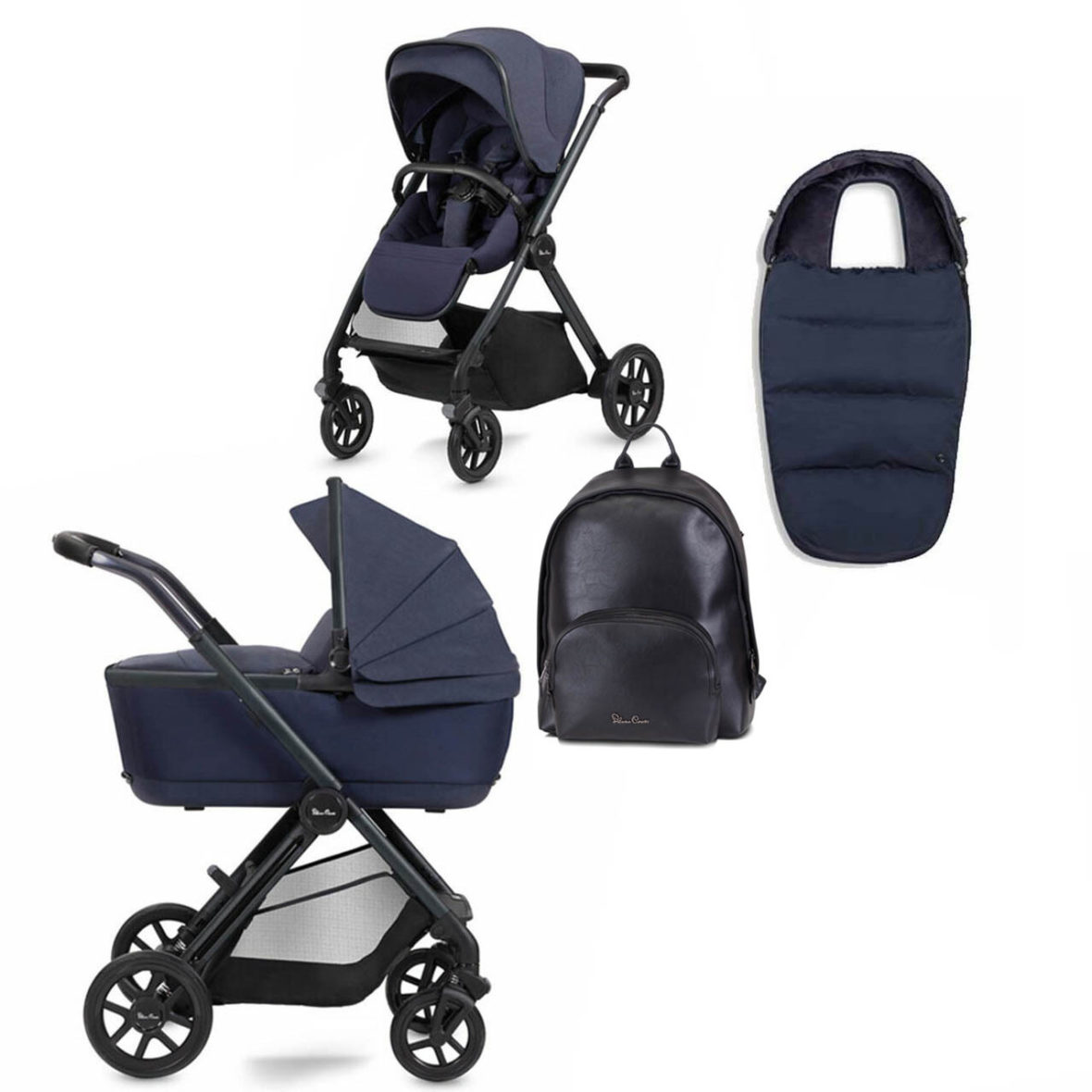 Silver Cross Reef Pushchair, First Bed Folding Carrycot & Fashion Pack- Neptune