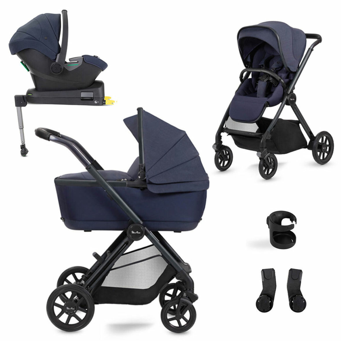 Silver Cross Reef Pushchair, First Bed Folding Carrycot & Travel Pack- Neptune