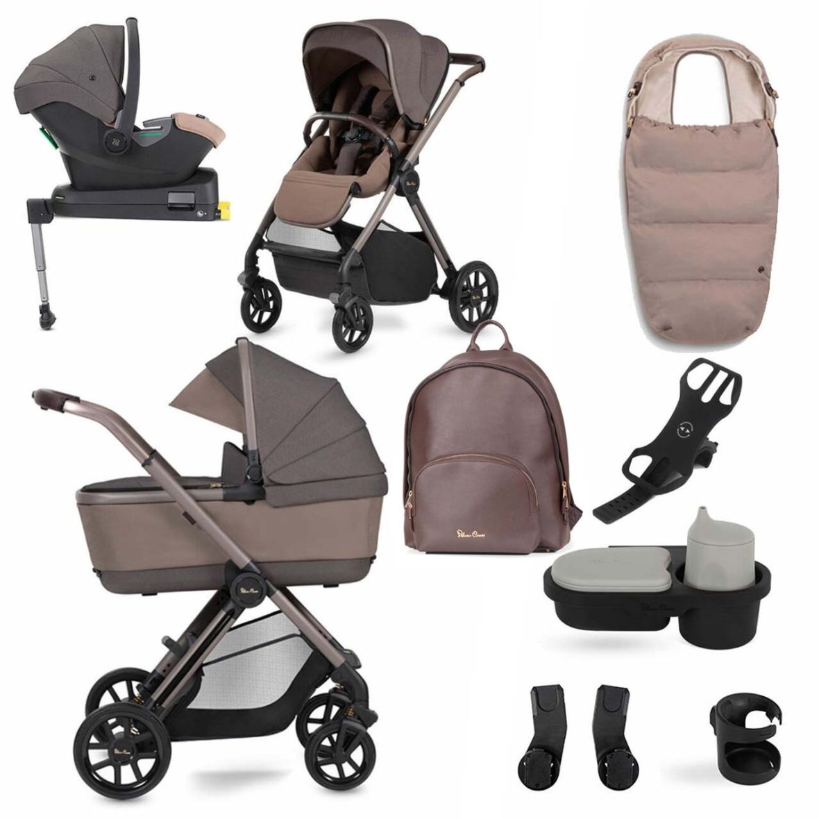 Silver Cross Reef Pushchair, First Bed Folding Carrycot & Ultimate Pack- Earth