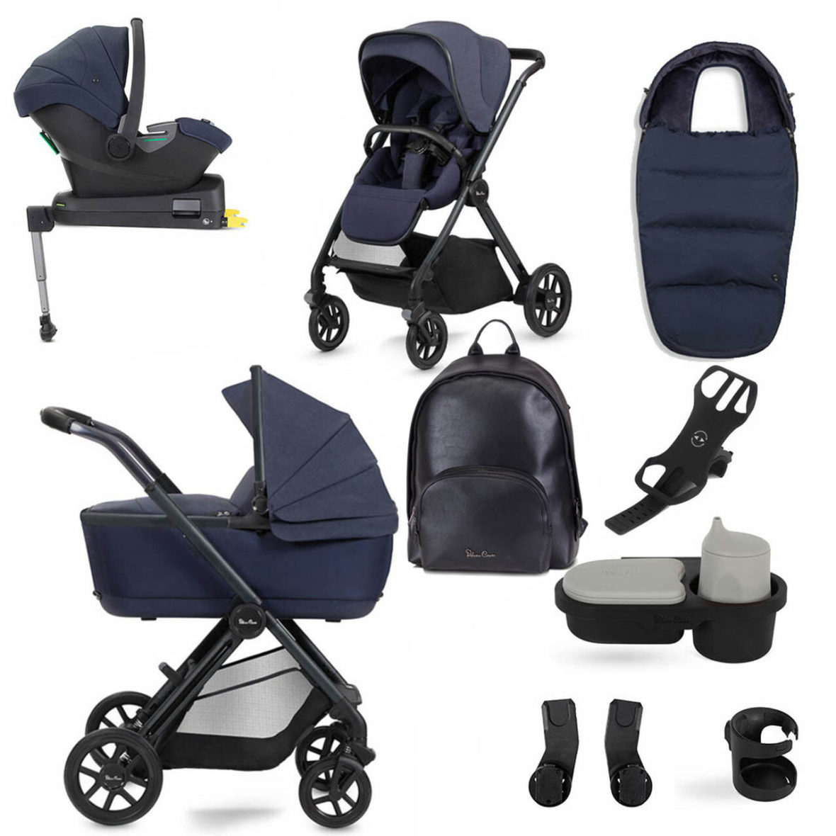 Silver Cross Reef Pushchair, First Bed Folding Carrycot & Ultimate Pack- Neptune